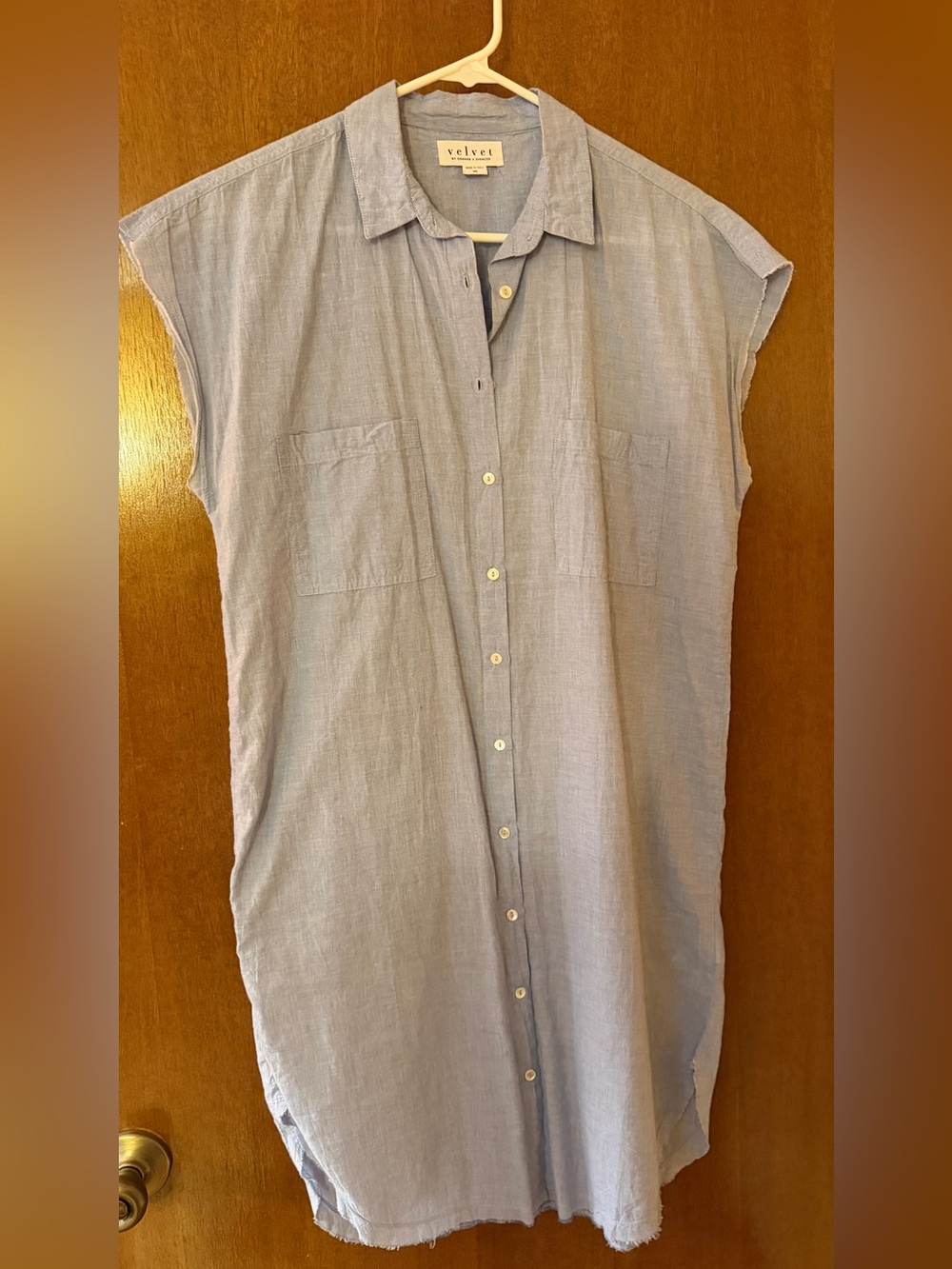 Velvet by Graham & Spencer Pale Blue Short-Sleeve Button-Front Shirt Dress